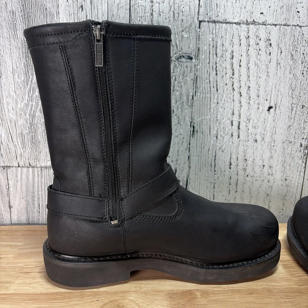 Harley-Davidson Men's Wellington Boot, 11 M, Steel Toe Black Leather
